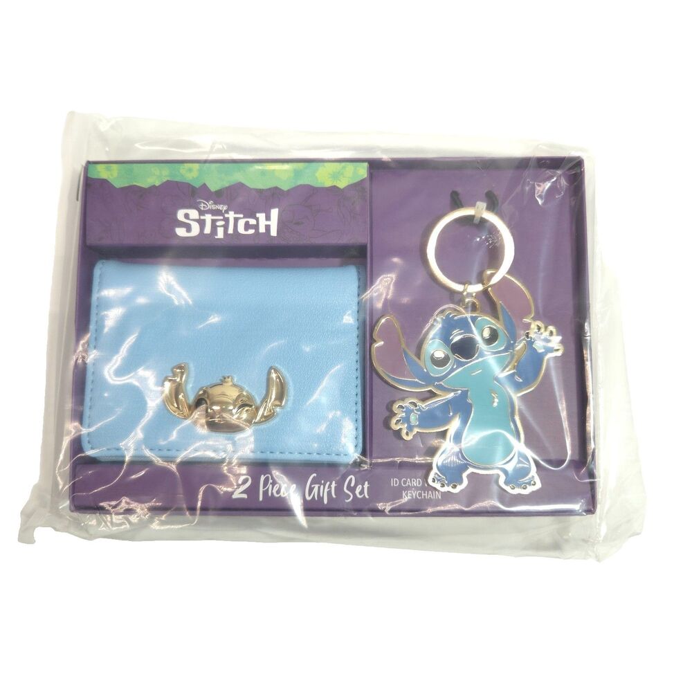 Disney Stitch 2 Piece Gift Set ID Card Wallet Keychain Bioworld NWT New